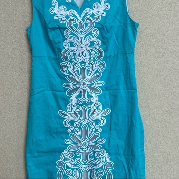 Lilly Pulitzer Turquoise Blue Gabby Shift Summer Dress Women’s 2 Embroidered - Picture 3 of 8